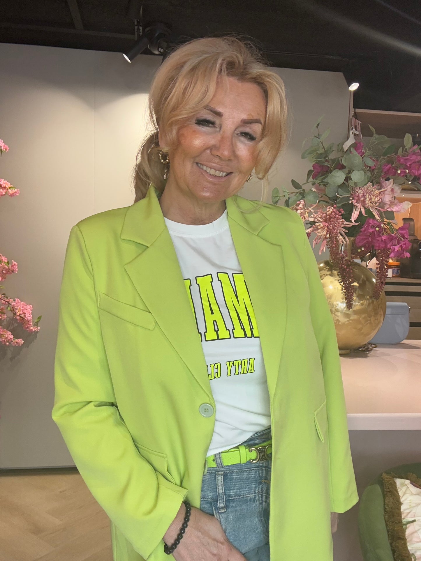 T-Shirt Le Marais Neon Geel opdruk, Wit