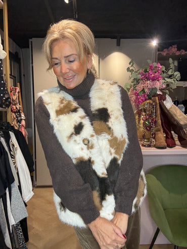 Bodywarmer fake Furr koeien 🐄 vlekjes Bruin