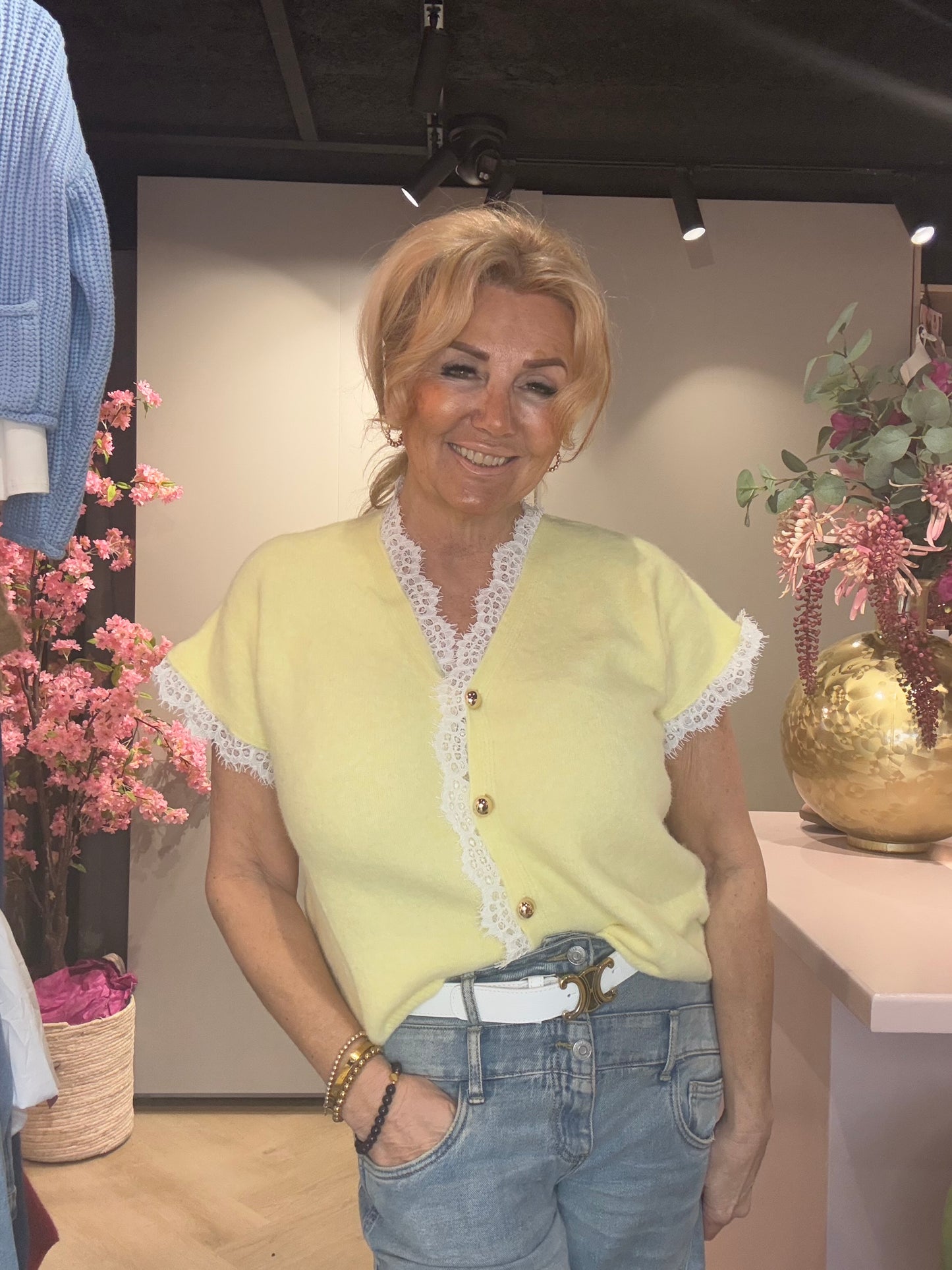 Vest korte mouw & Kant details Geel