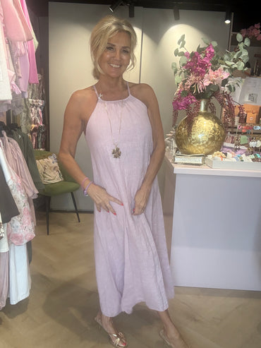 Jurk linnen St Barths Poederrose