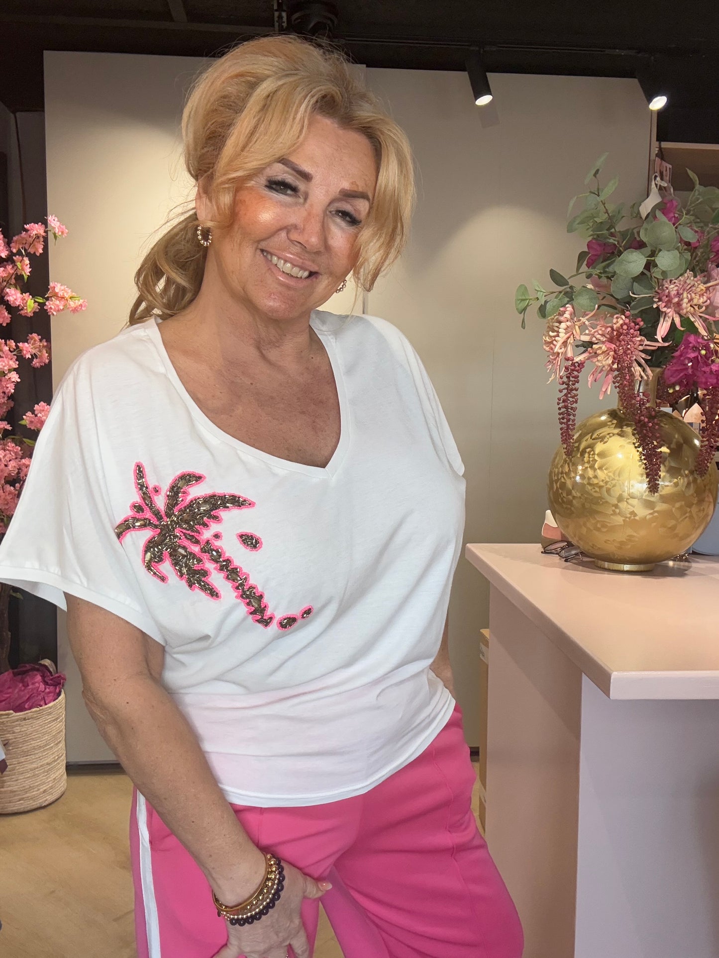 T-Shirt Palm Steentjes Wit