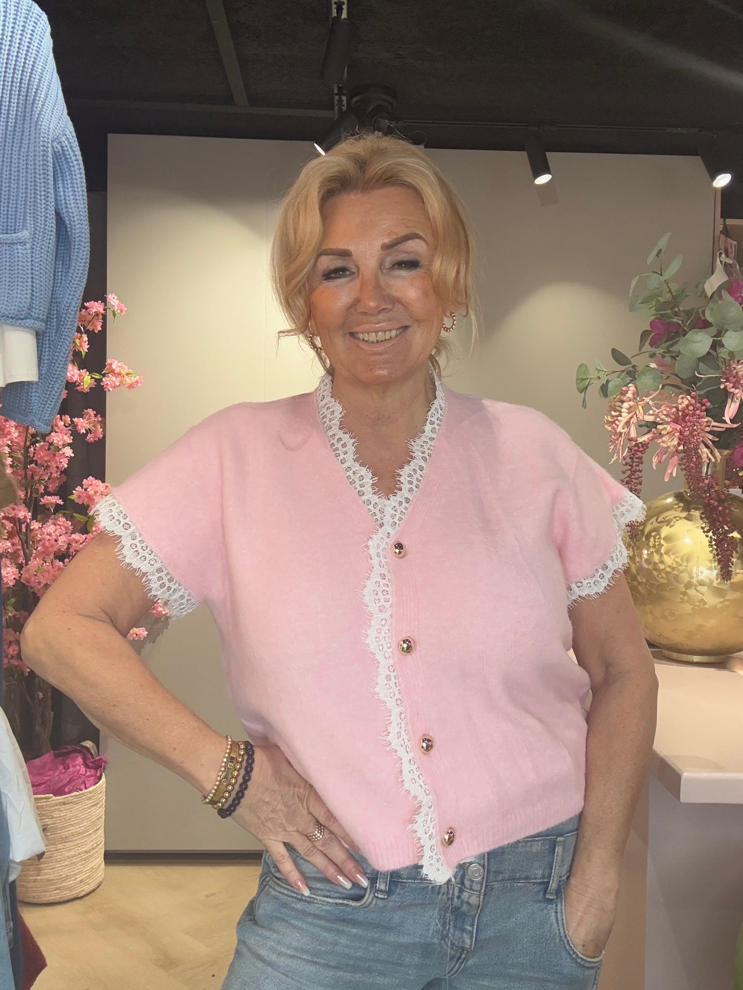 Vest korte mouw & Kant details Rose
