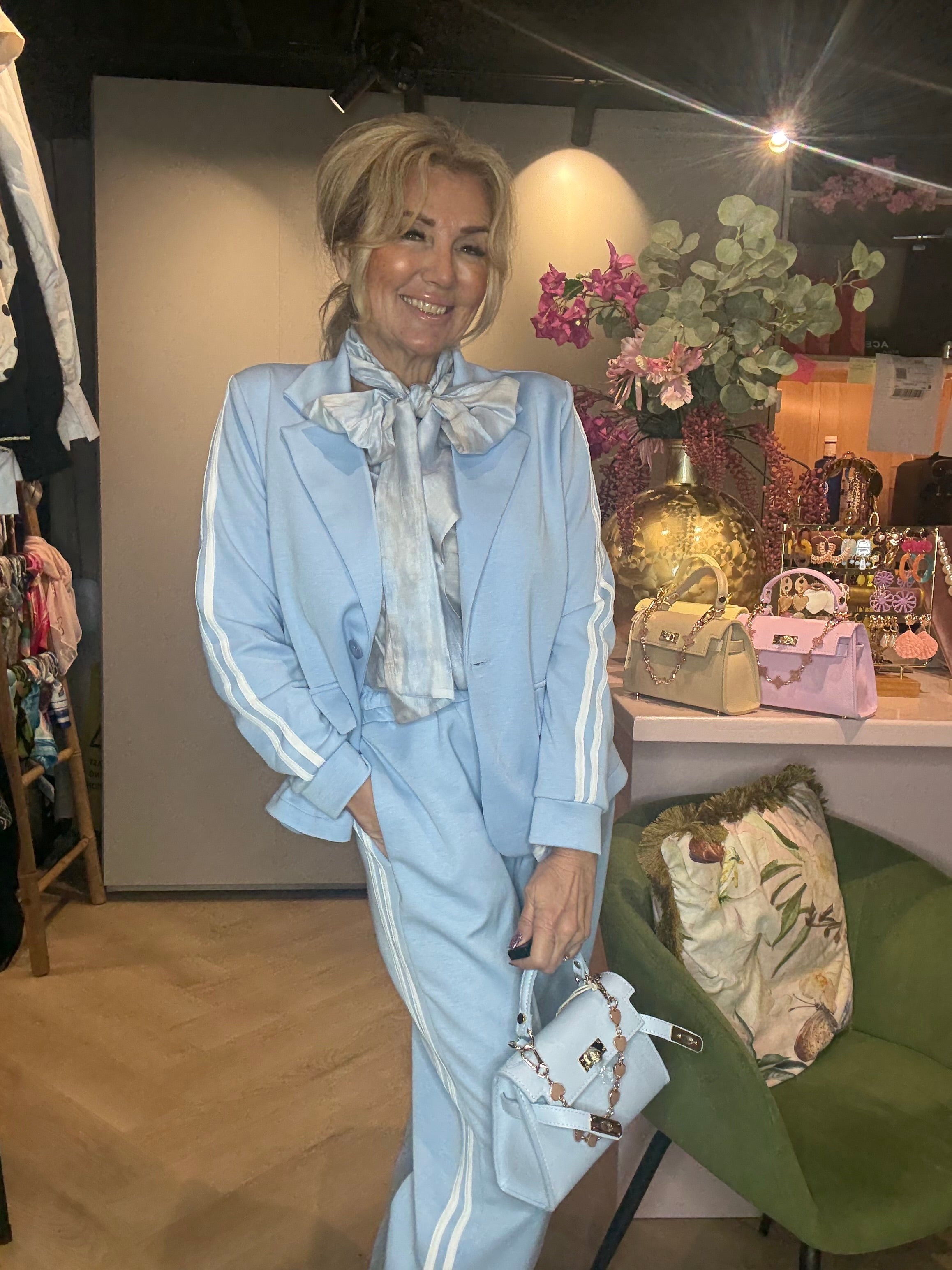 Twee Delig Comfy pak Licht Blauw Stripe