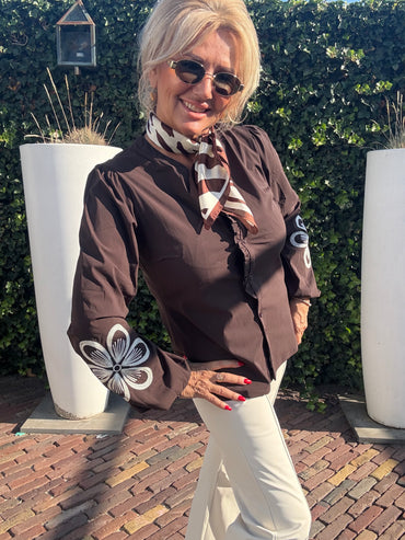 Triple Nine Blouse BLS5923 Broderie/Cord Donker Bruin