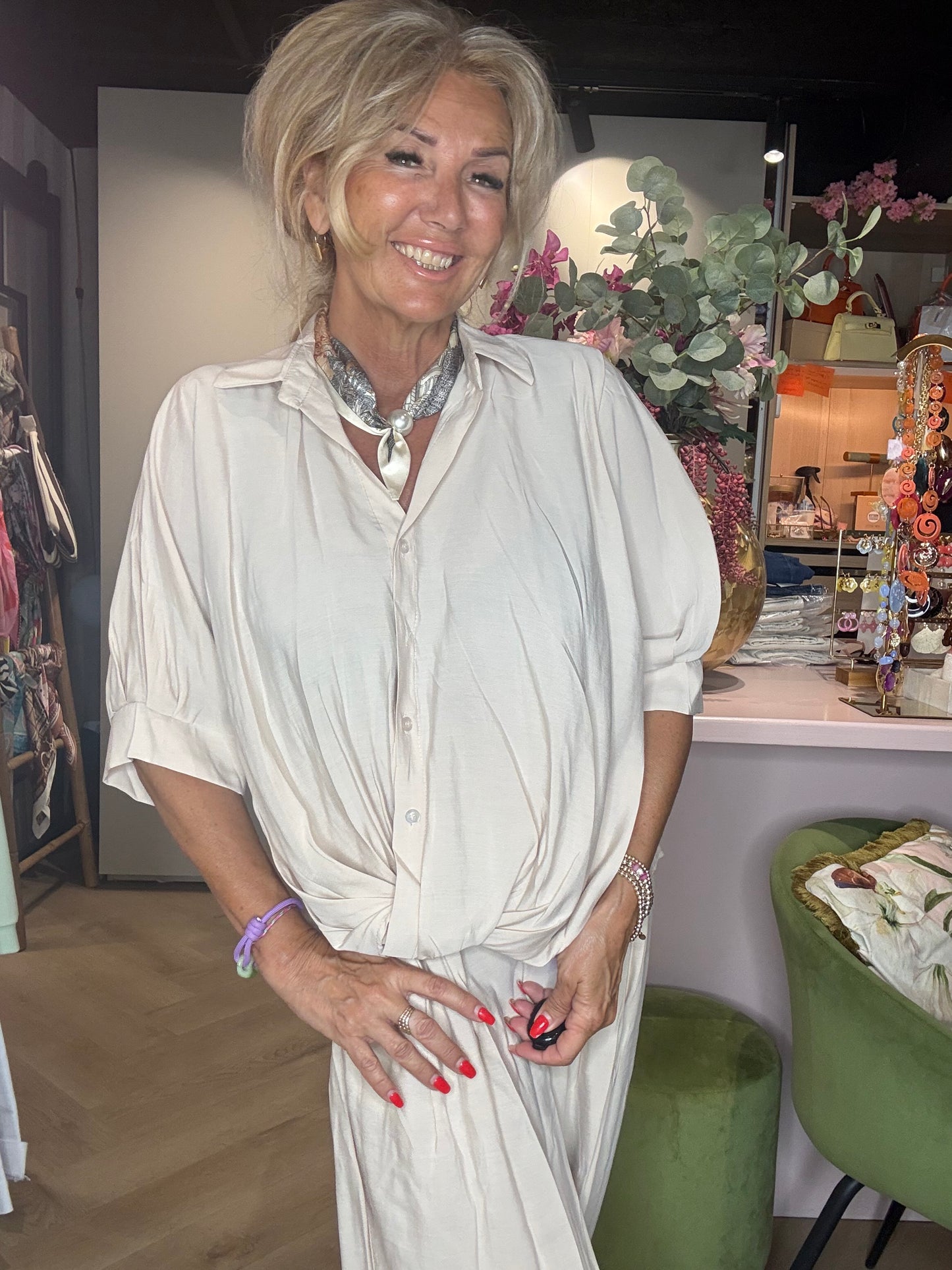 Blouse Beige Knoop