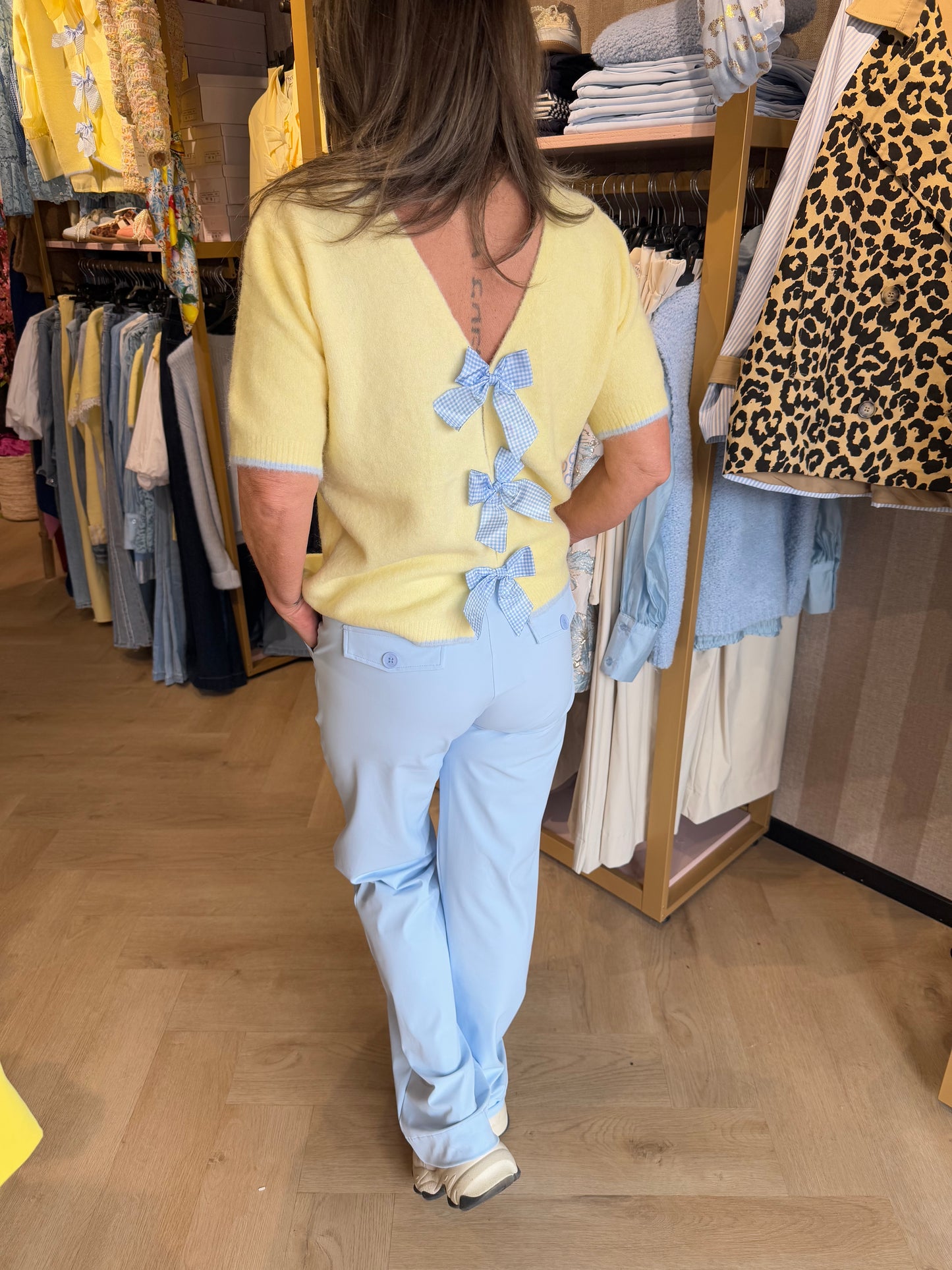 Trui Zacht Geel 3x Strick Blauw geruit
