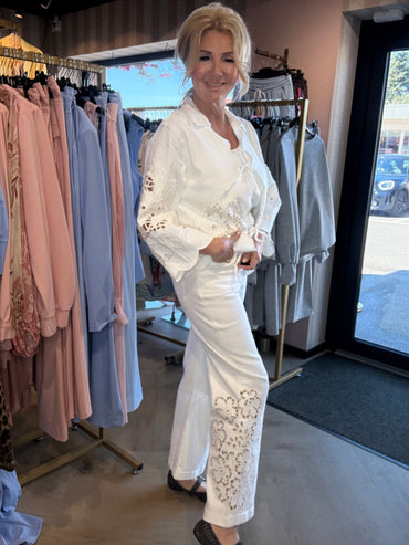 Broek Off White Jeans Broderie 7/8