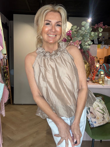 Halstrop Top Taupe Blomst
