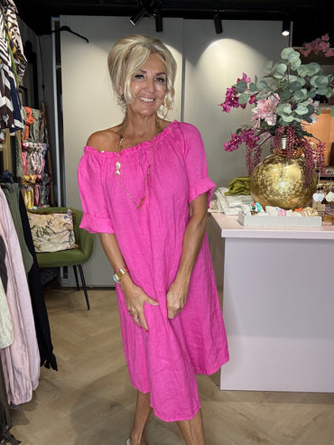 Linnen jurk Fuchsia