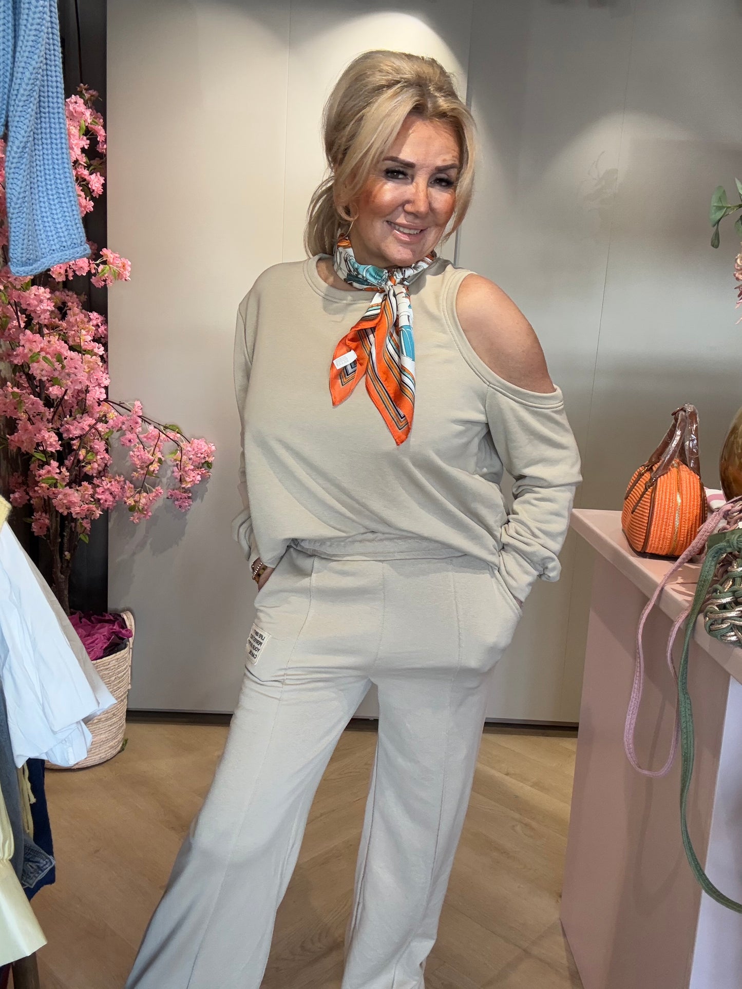 One Shoulder 2 delig Dames pak , Beige