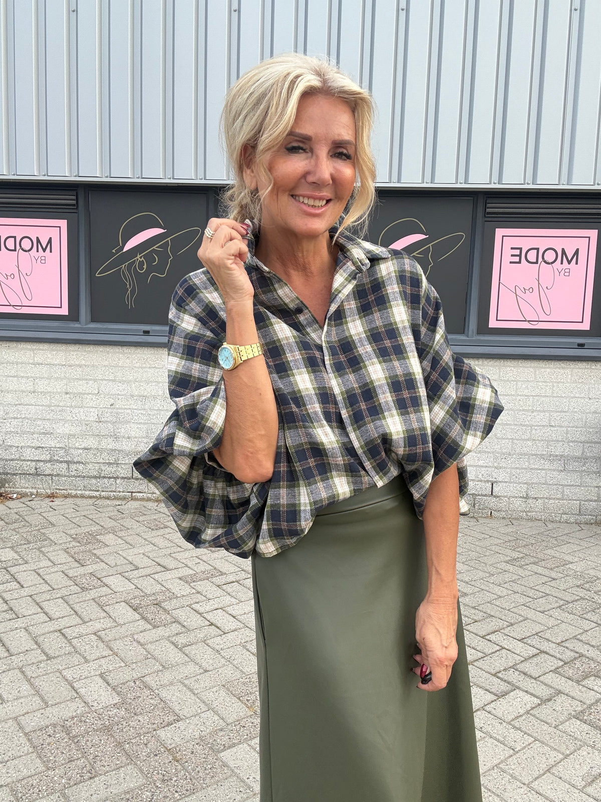 Bluse Emma ternet flannel grøn