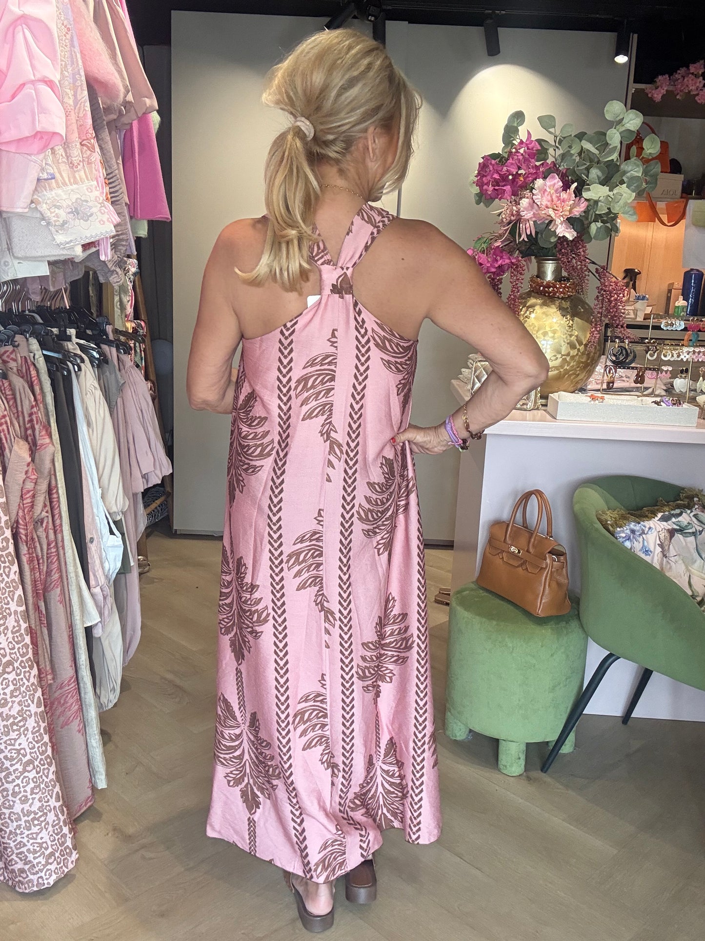 Sukienka lniany look Rose palm