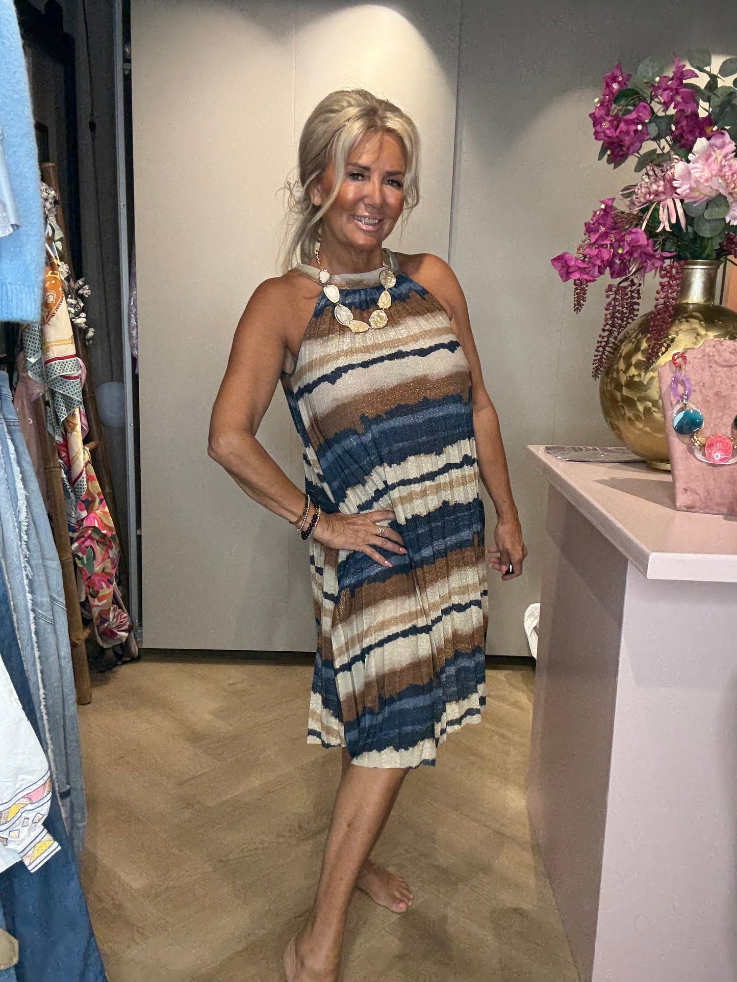 Halter Dress Blauw Goud