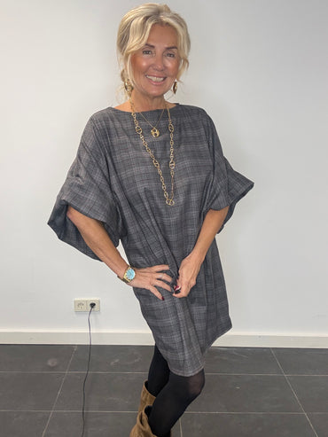 Jurk / Tuniek Sophie Grijze ruit met lichte Bordeaux ruit