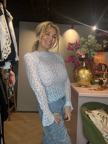 Lace Top Licht Blauw Trompet mouw