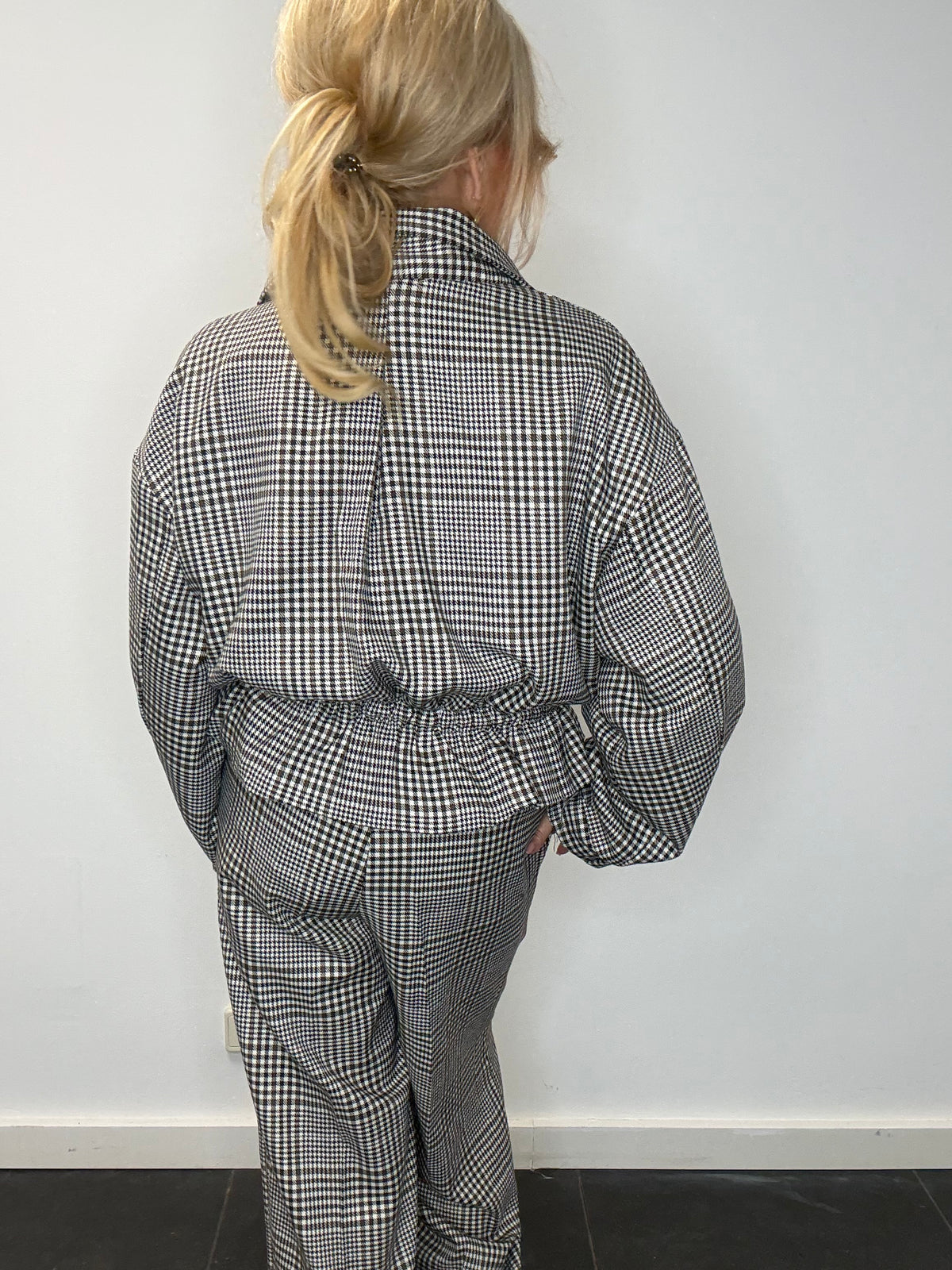 Straight-Hose mit Pepita-Muster, braun-schwarz