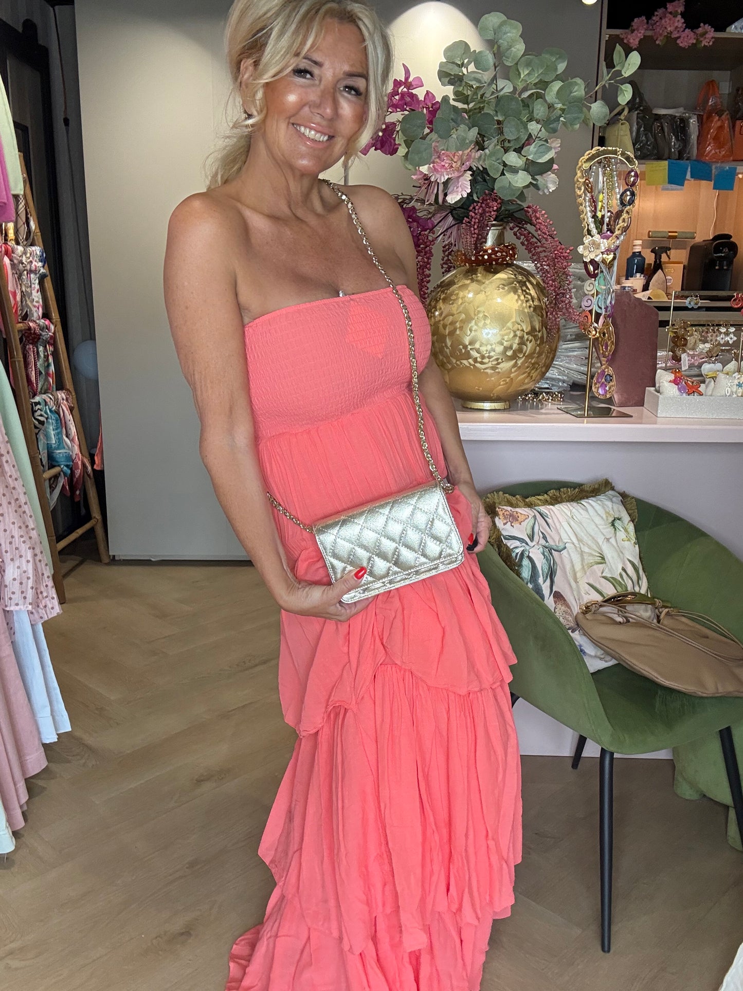 Robe bustier rayée corail