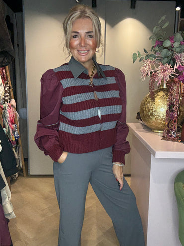 Vest/Truitje Stripe Bordeaux/Grijs