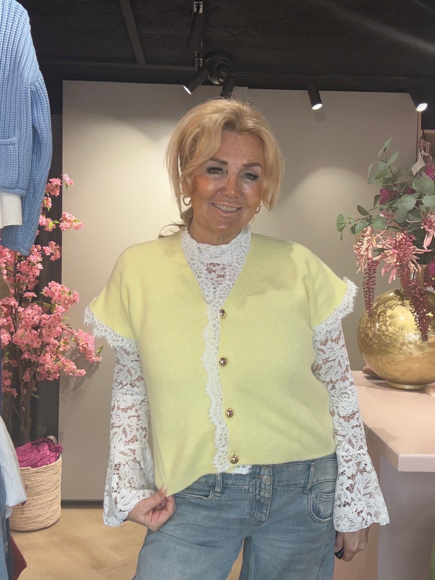 Vest korte mouw & Kant details Geel