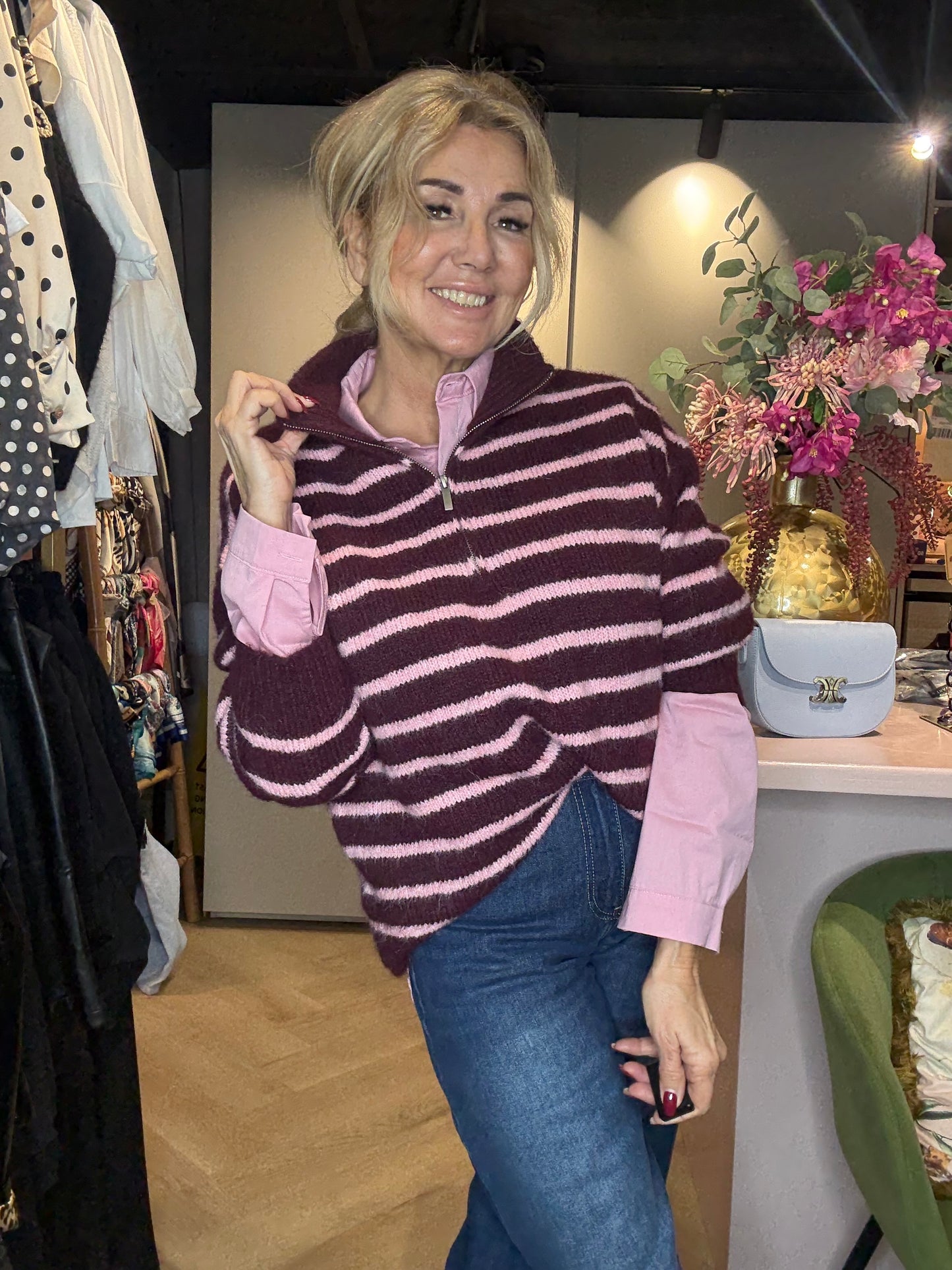 Trui het schippertje Bordeaux/ Rose