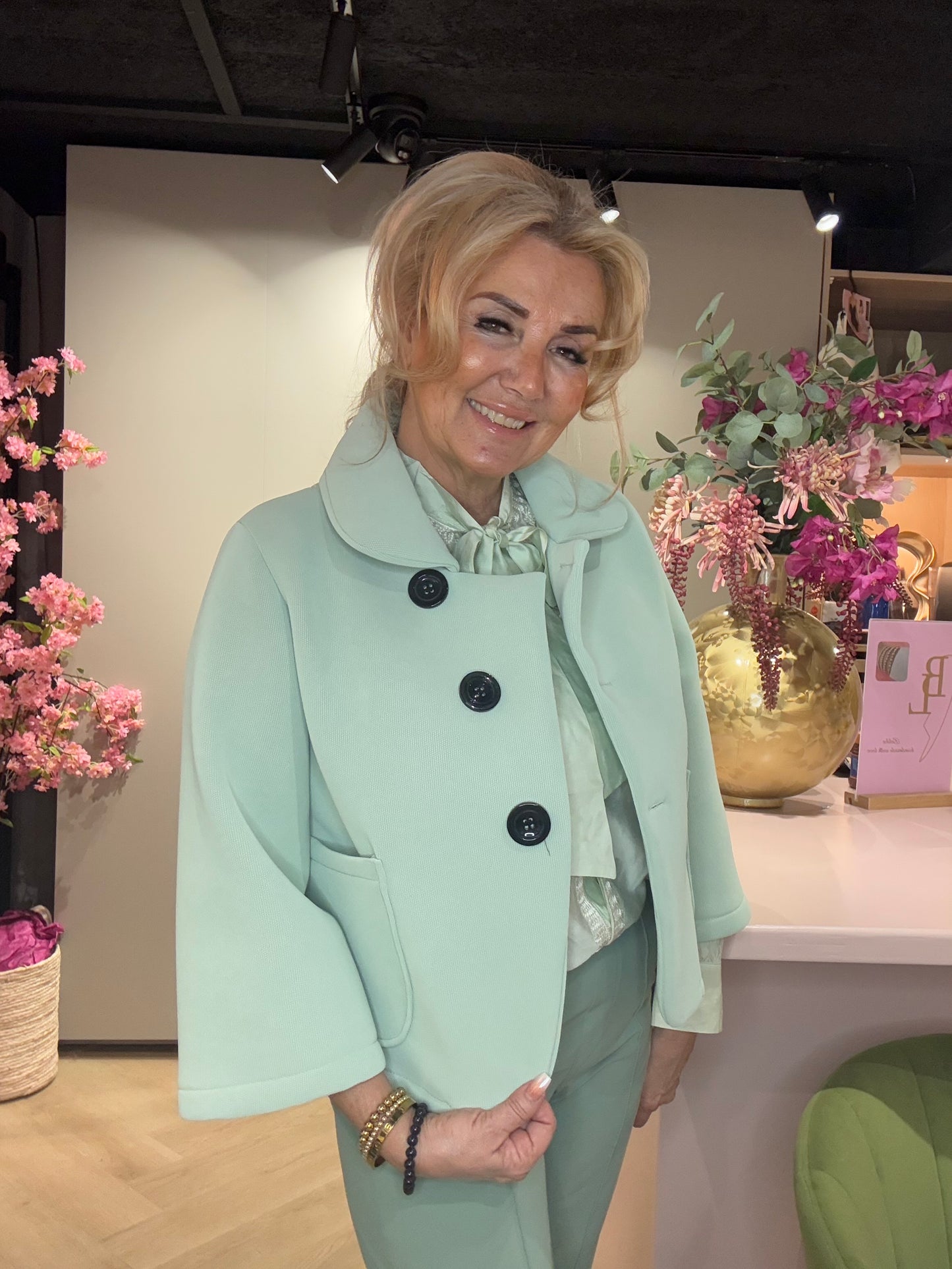 Blouse Satijn Look Borduurwerk Groen