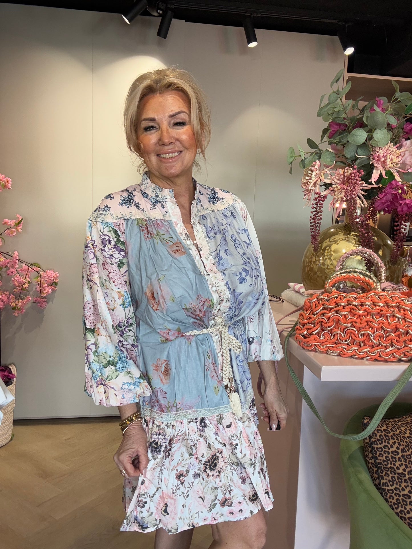 Ibiza Jurk , Romantisch Bloemenprint Blauw