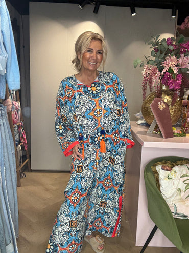 🌞 Sicilia Summer Dress - Multicolor Blauw 🌼