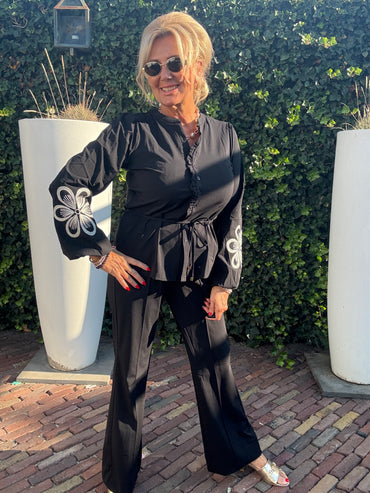 Triple Nine Blouse BLS5923 Broderie/Cord Zwart