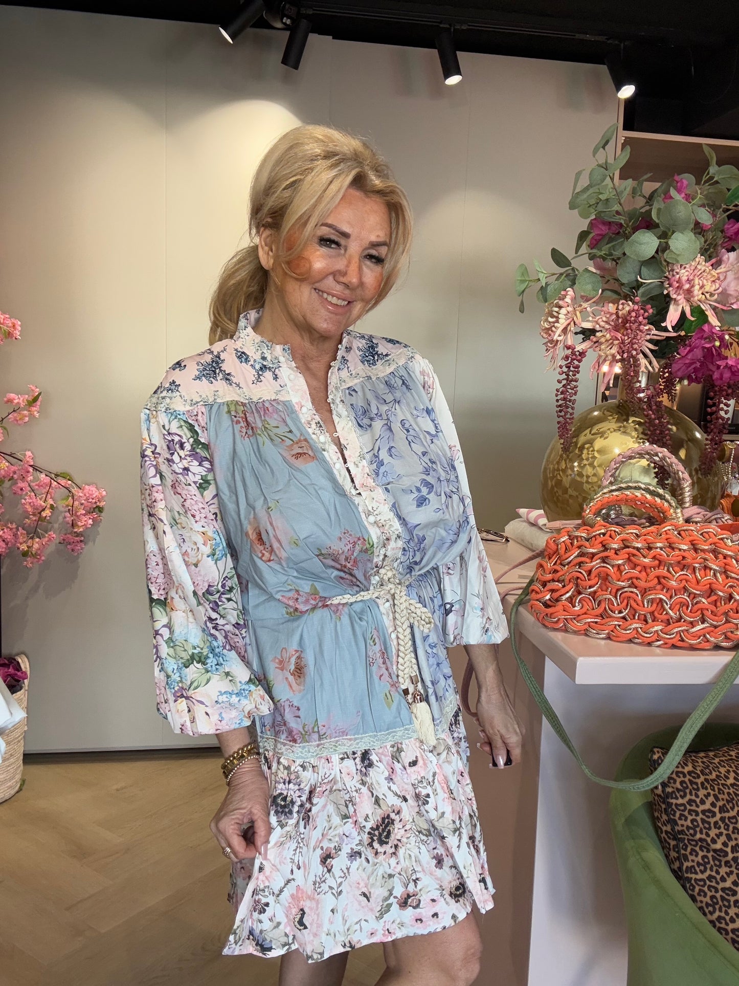 Ibiza Jurk , Romantisch Bloemenprint Blauw