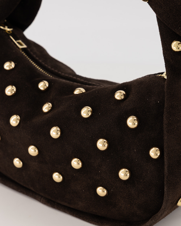 Lottie - Suede - Handtas - Donker Bruin - 67 - Goudkleurig