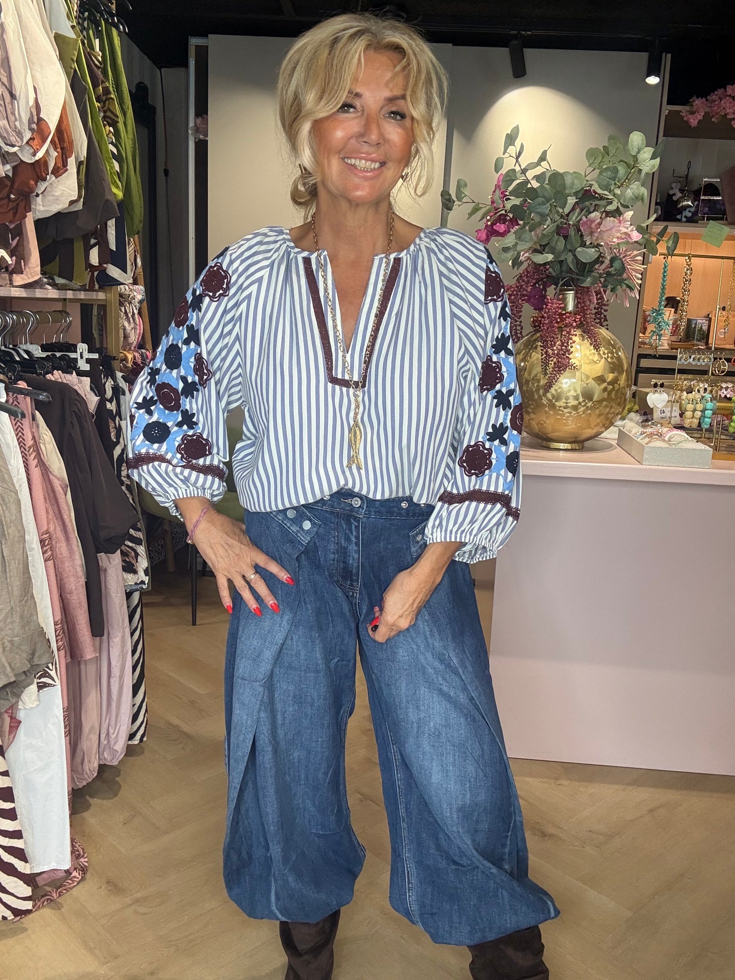 Blouse streep flower