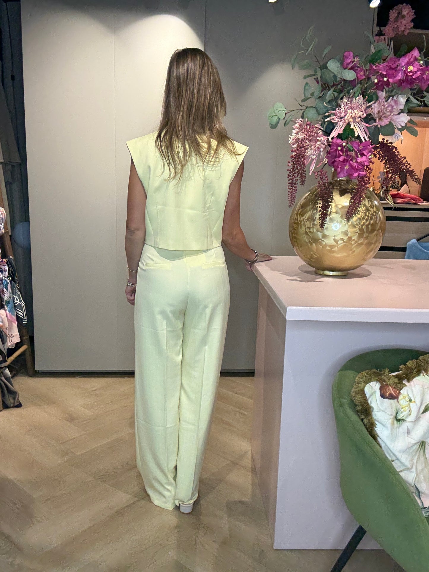 Pantalon Linnen Look Geel