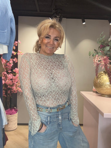 Top Kant Trompet mouw Sage Groen