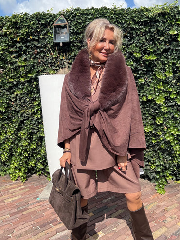 Poncho Suedine Bont Bruin