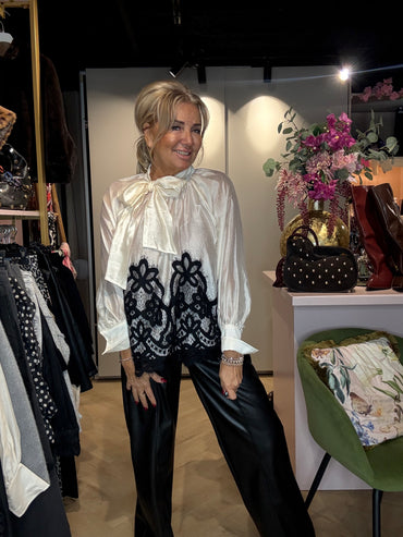 Blouse Bow Crème Zwart kant