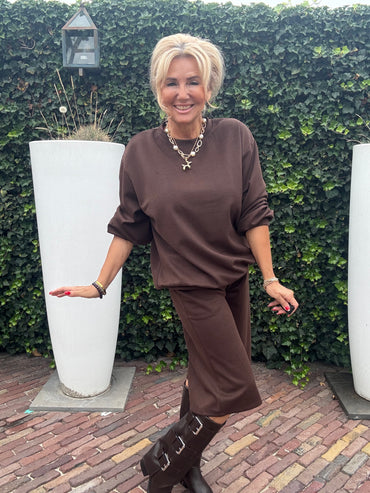 Twee Delige Bermuda Set Bruin