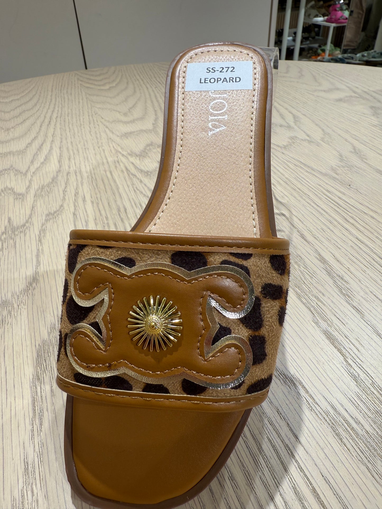 Slipper Cecille Leopard Cognac