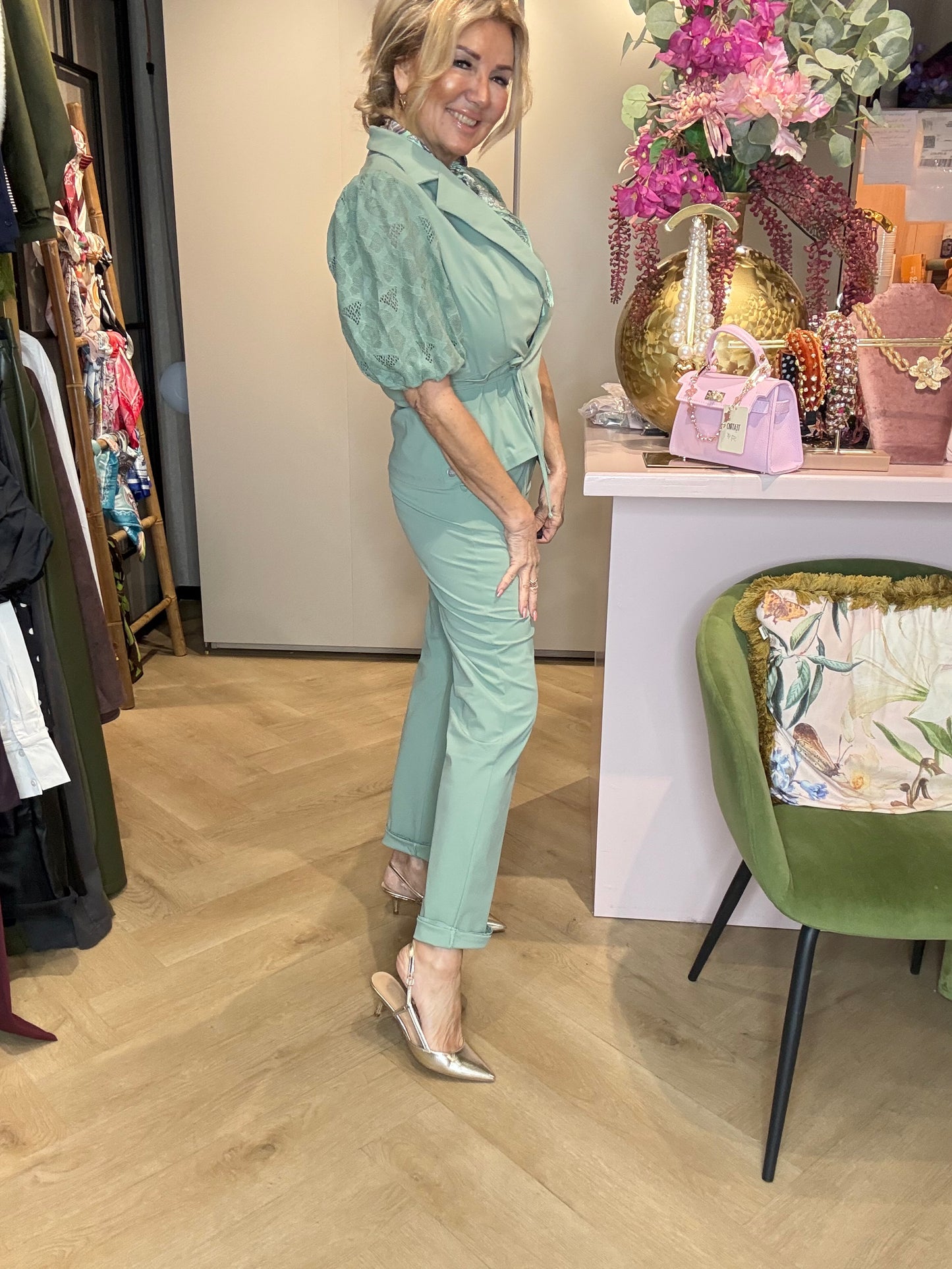 Triple Nine Travel Broek BR2601- Straight Chino Sage Groen