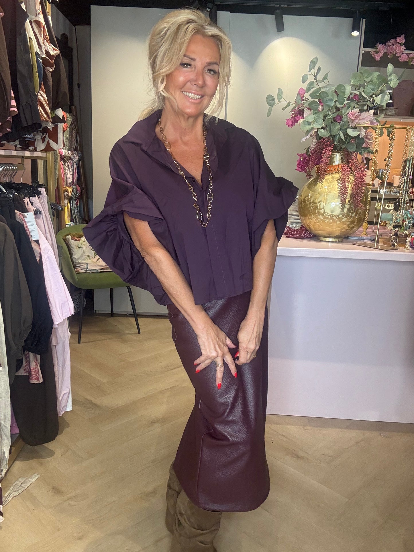 Rok koker Burgundy Aubergine Puh Leatherlook