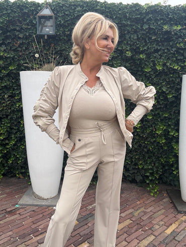 Triple Nine Top with lace V neck TR9003 Beige