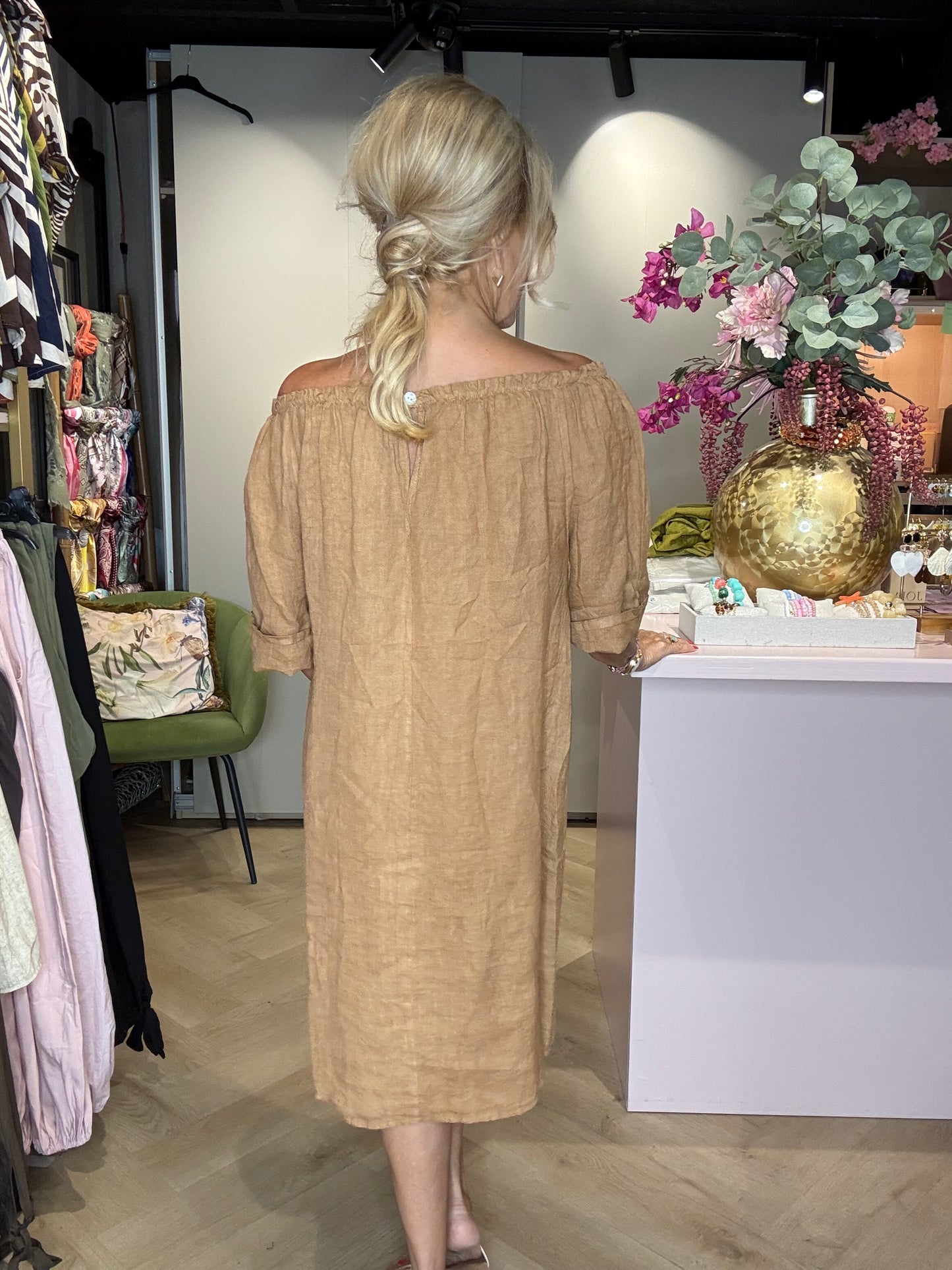 Jurk linnen Camel