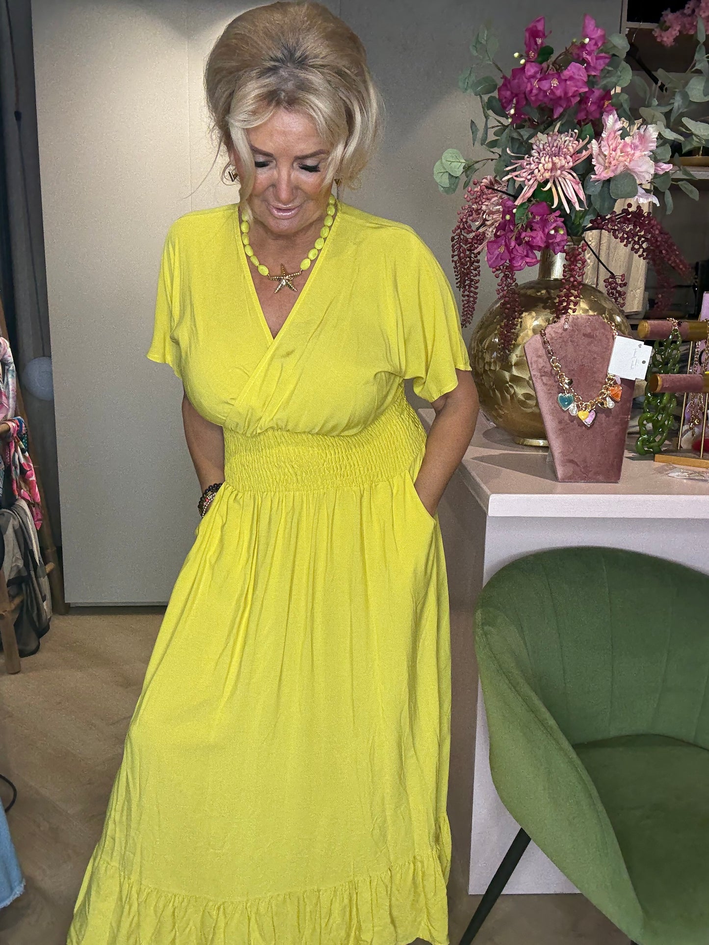 Jurk Maud Lime Geel