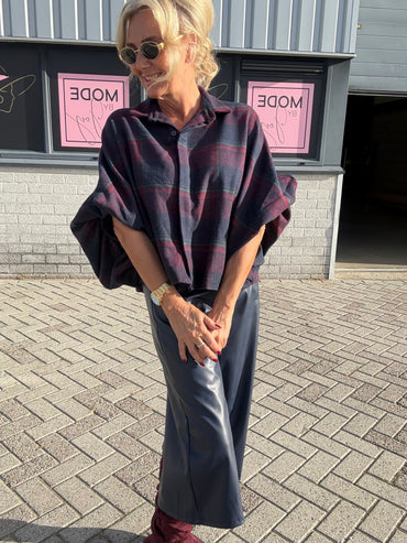 Blouse Emma Ruit Blauw /Burgundy Flanel