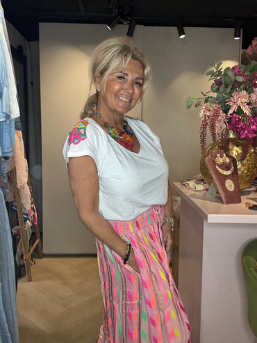 T Shirt Fiesta met Kralen Applicatie Wit