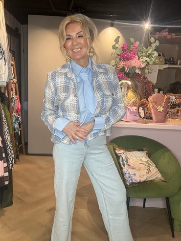 Bluse mit Krawatte Blau