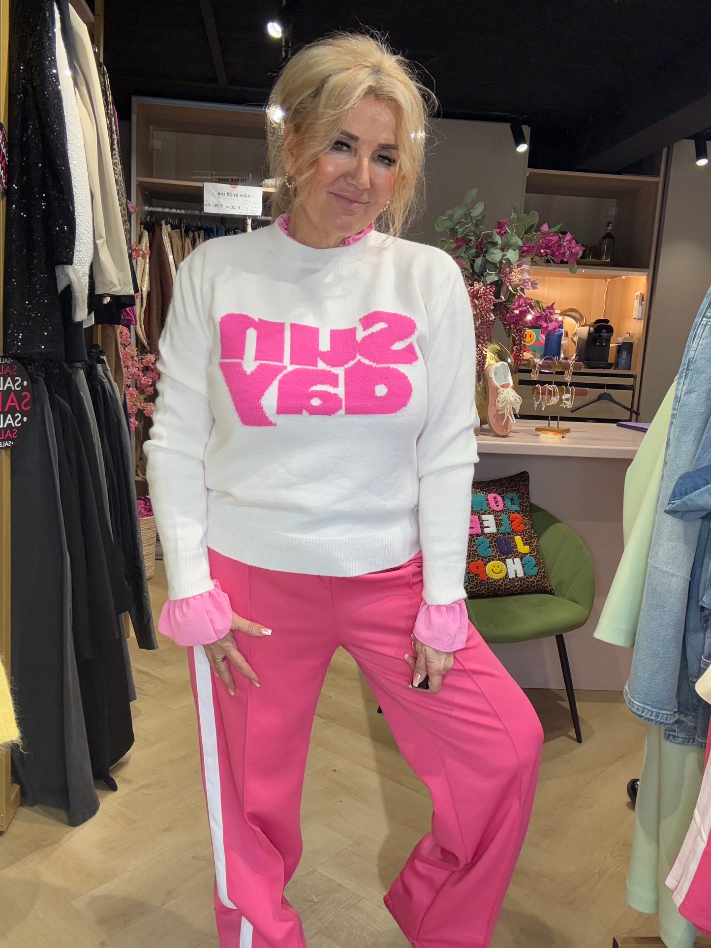 Jogpants streep fuchsia