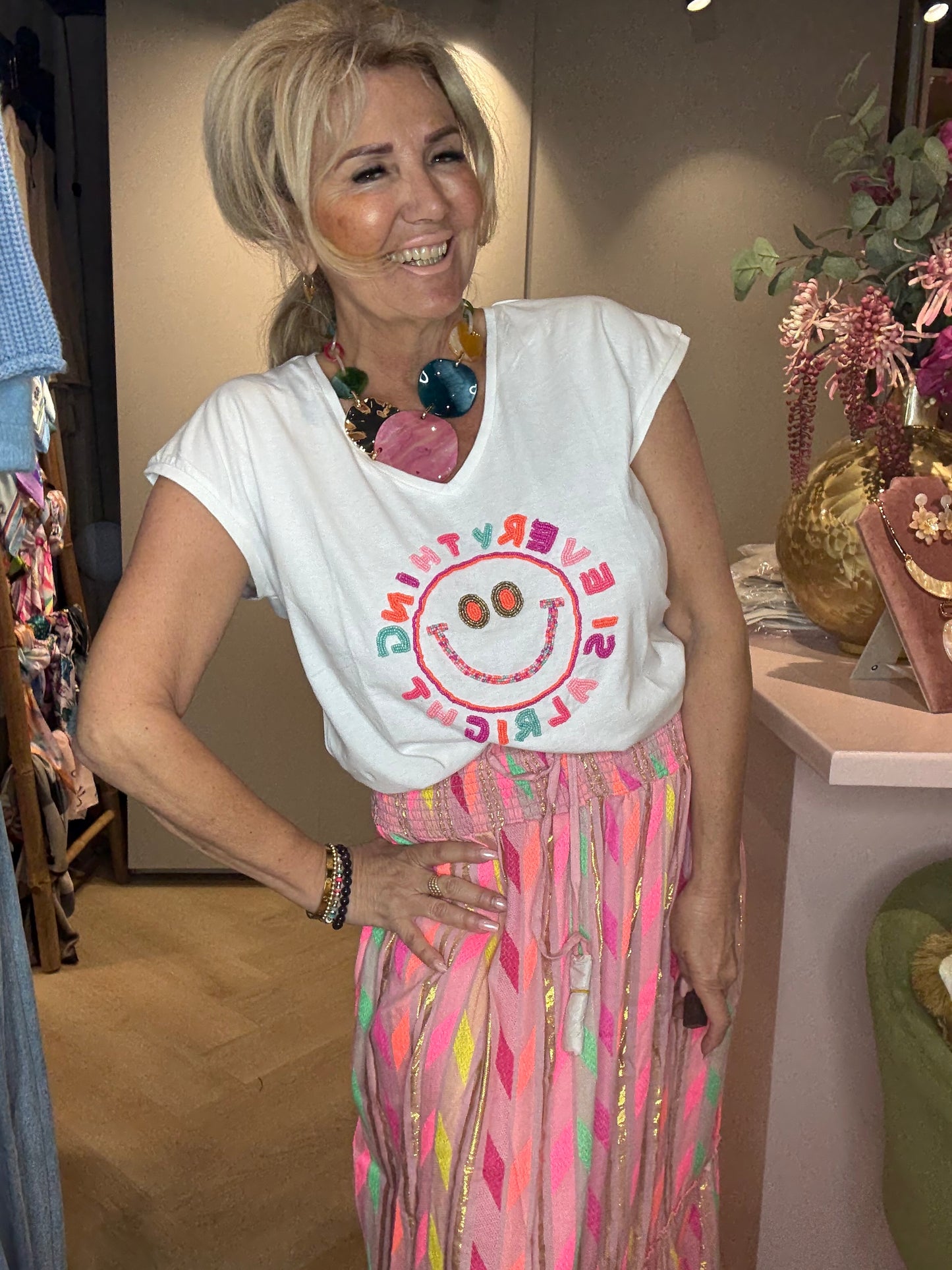 T-Shirt Boho Smiley Wit
