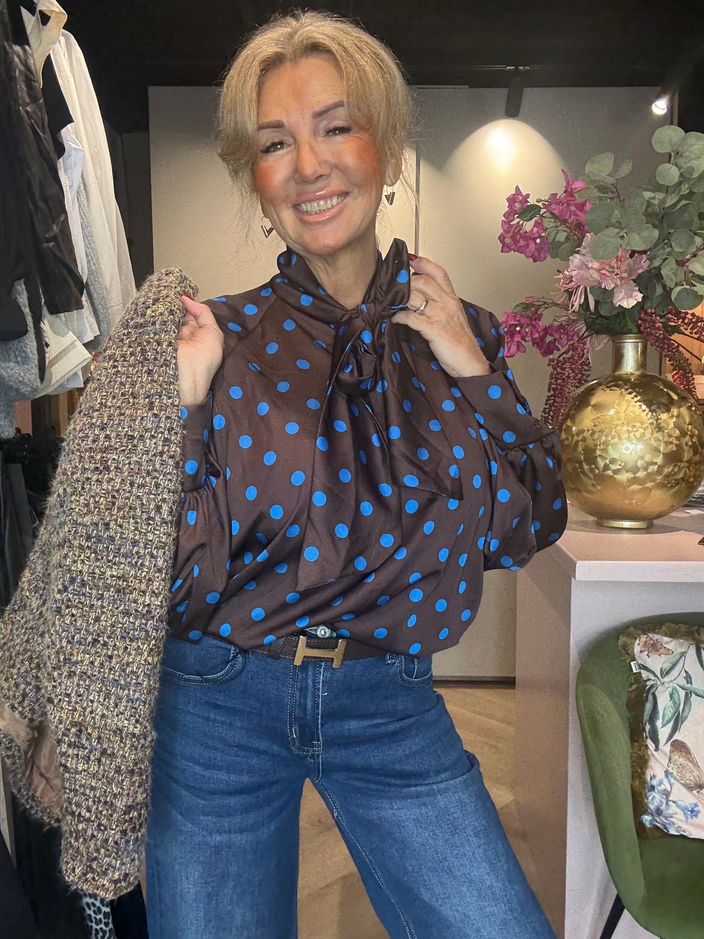 Polkadot bruin /cobalt stip