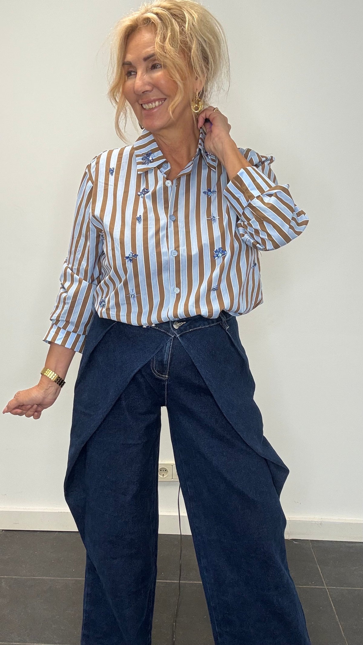 Jeans broek dark bleu overslag