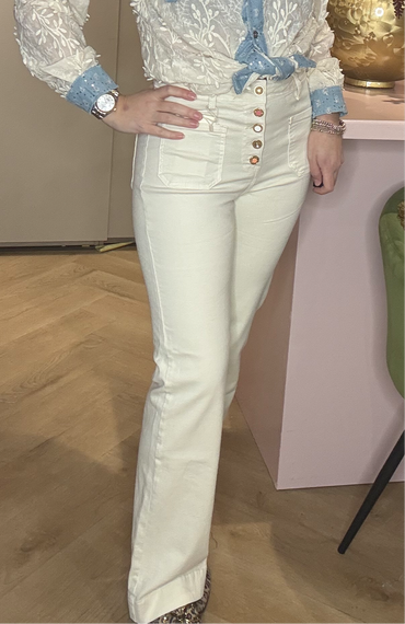 Broek Jeans Knoop detail Crème